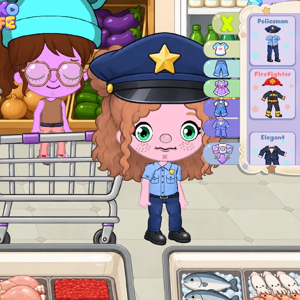 A police outfit and complete outfits in the Moko Life boutique